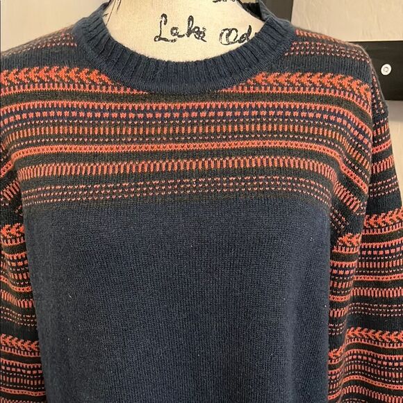 Patagonia Lambswool Blend Blue Orange Design Pullover Sweater Modern Gorpcore - Picture 2 of 11